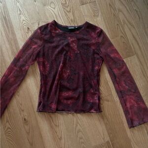 Elegant Red Sheer Long Sleeve Top